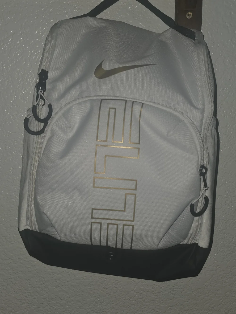 Nike White Backpack with Gold Logo and Black Base Baseball Shoe Bag